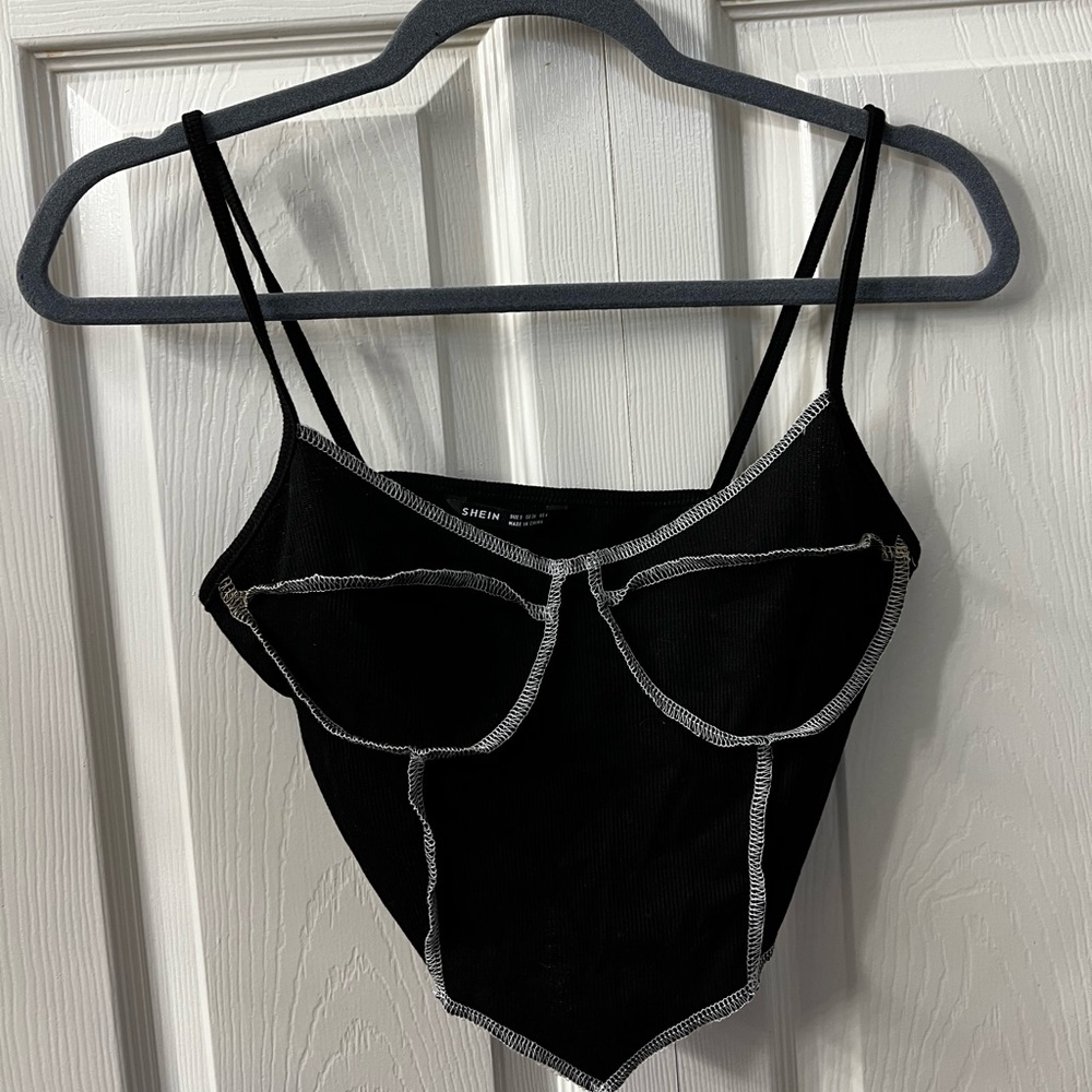 SHEIN Black Overlock Lined Crop Top. Size SMALL. Worn Once.